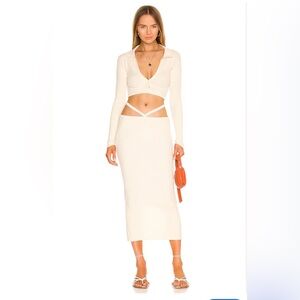 NWT FOR LOVE & LEMONS 🍋 Mona Pencil Skirt and Polo Top in Cream Two Piece Set